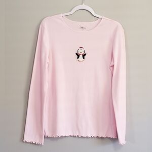 Simple Pleasures Santa Penguin Pajama Top Size L